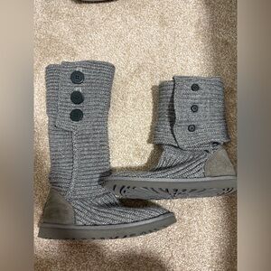 UGG Gray Knit Button-Accent Fold-Over Boots